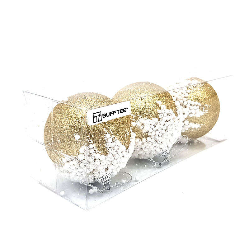 Christmas Baubles -Gold Snow Christmas Balls - 3 Pack