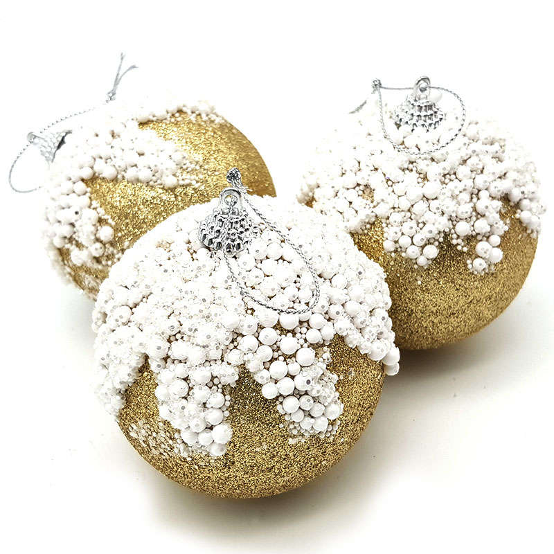 Christmas Baubles -Gold Snow Christmas Balls - 3 Pack