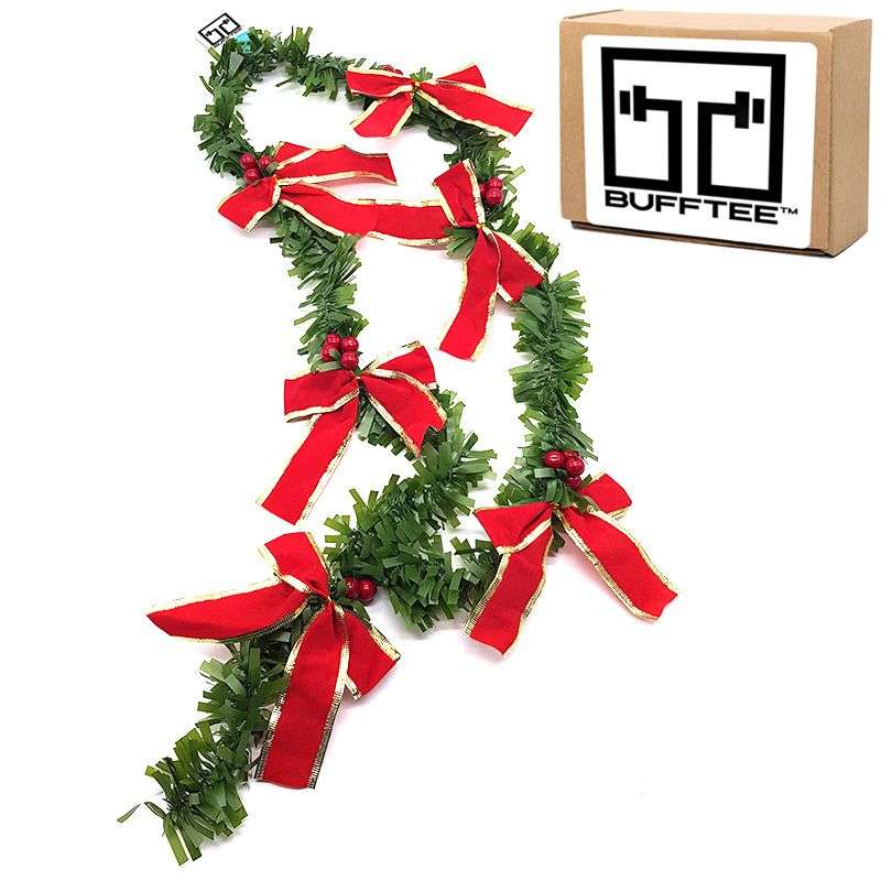 Bufftee Premium Christmas Tinsel Mistletoe & Bows  Green Tinsel