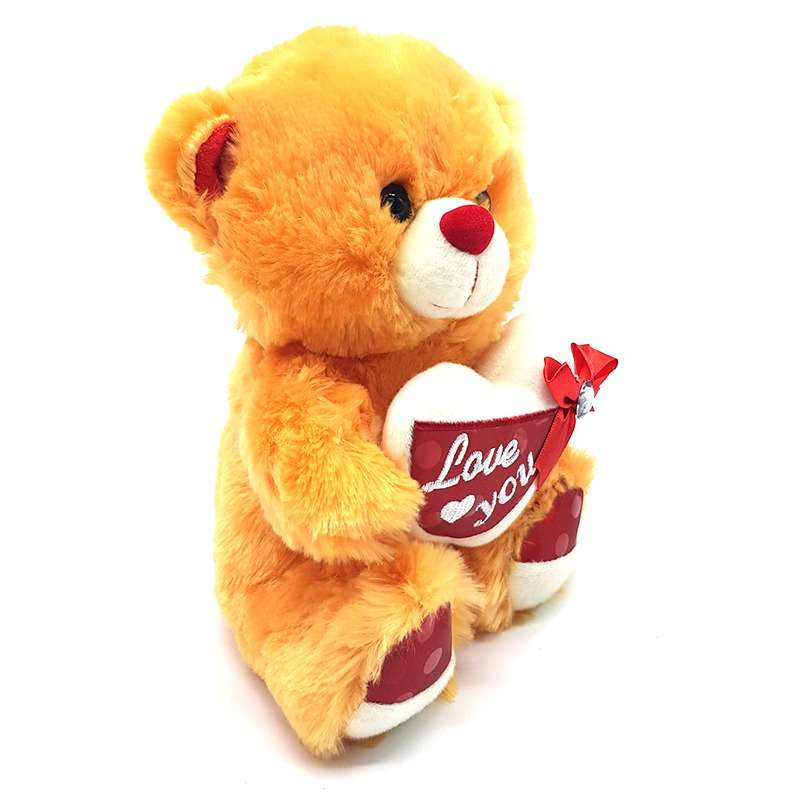 Bufftee Happy Valentines Day Small Brown Teddy & Heart Pillow- 25cm