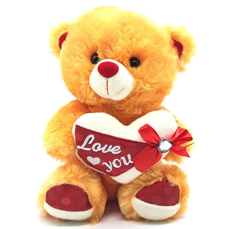 Bufftee Happy Valentines Day Small Brown Teddy & Heart Pillow- 25cm
