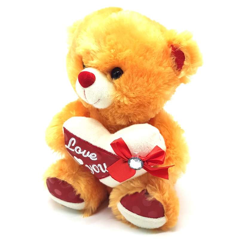 Bufftee Happy Valentines Day Small Brown Teddy & Heart Pillow- 25cm