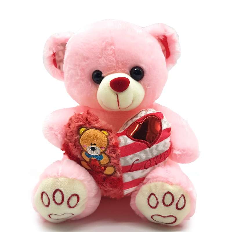 Happy Valentines Day Small Pink Teddy & Heart Pillow