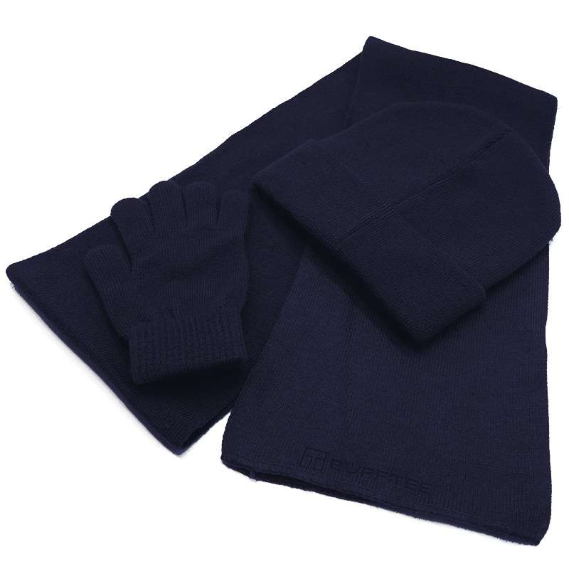 Bufftee Adults Beanie Scarf & Gloves Winter Warm Set-Navy