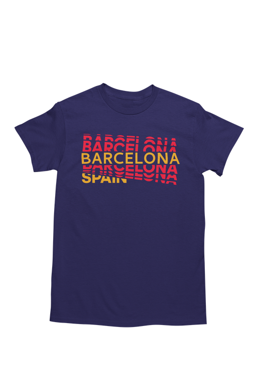 BUFFTEE Barcelona Spain Home Jersey Style Supporters T-Shirt - Unisex Word Illusion
