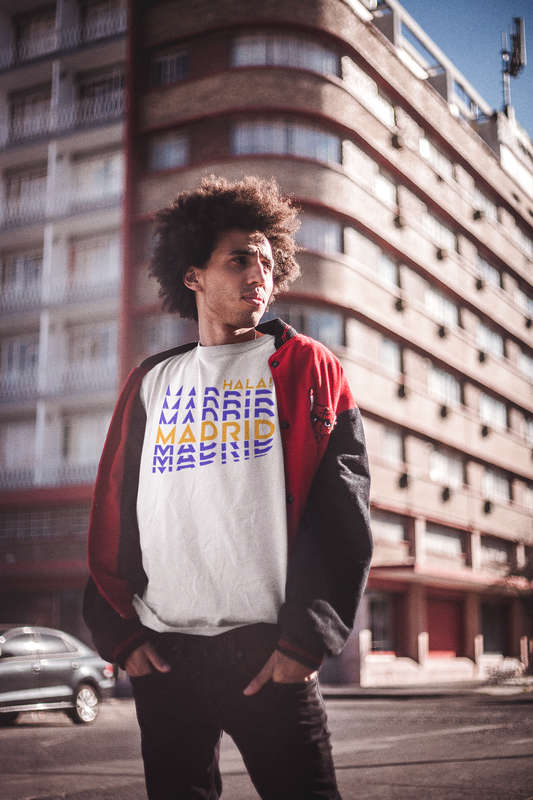 BUFFTEE Hala Madrid Spain Home Jersey Style Supporters T-Shirt - Unisex Word Illusion