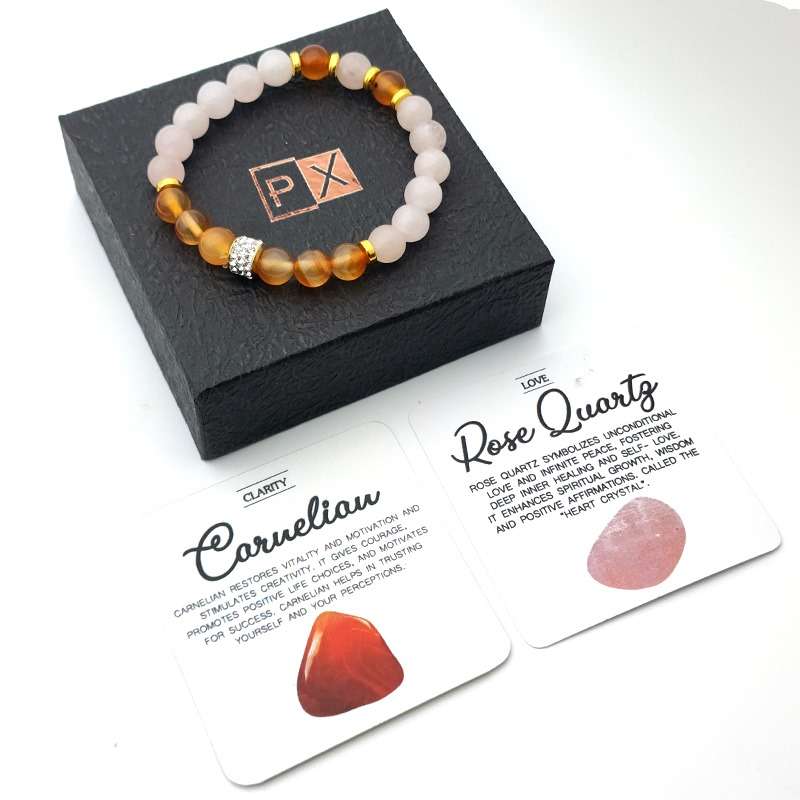 Evara Caruelian Rose Quartz Clairity &amp; Love Natural Stone Bracelet