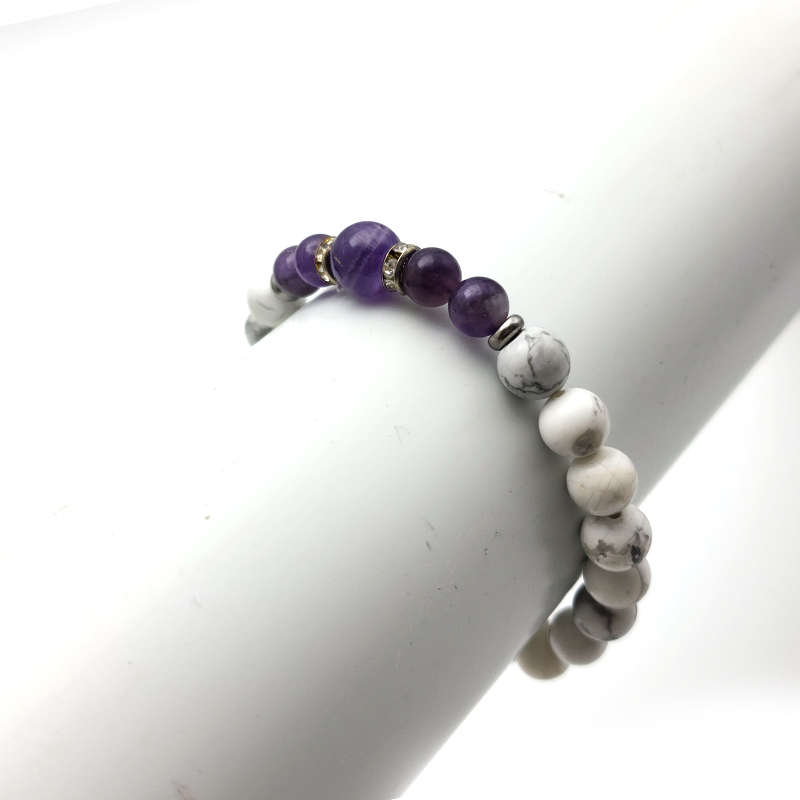  Evara Amethyst &amp; Howlite Natural Stone Bracelet Clairity Crystals
