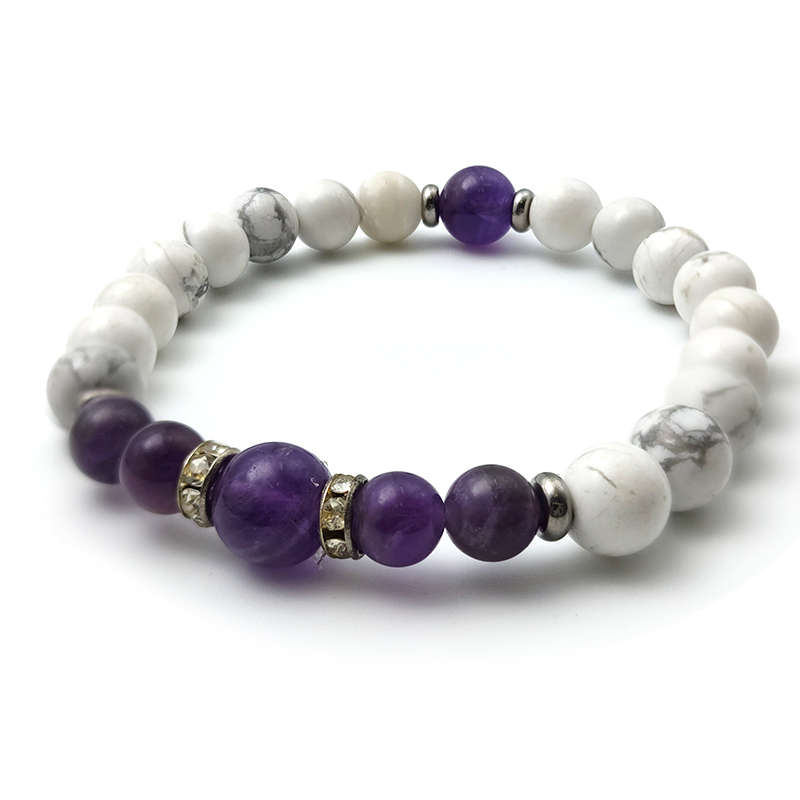  Evara Amethyst &amp; Howlite Natural Stone Bracelet Clairity Crystals