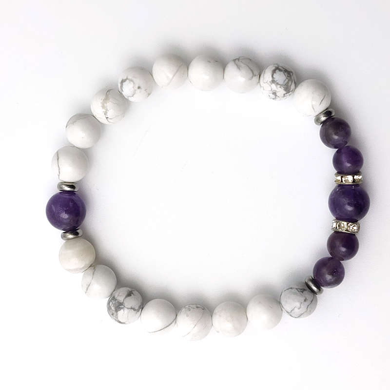  Evara Amethyst &amp; Howlite Natural Stone Bracelet Clairity Crystals