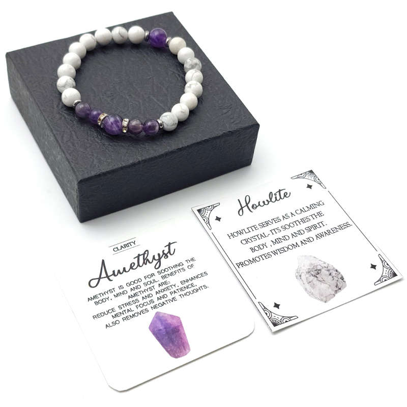  Evara Amethyst &amp; Howlite Natural Stone Bracelet Clairity Crystals