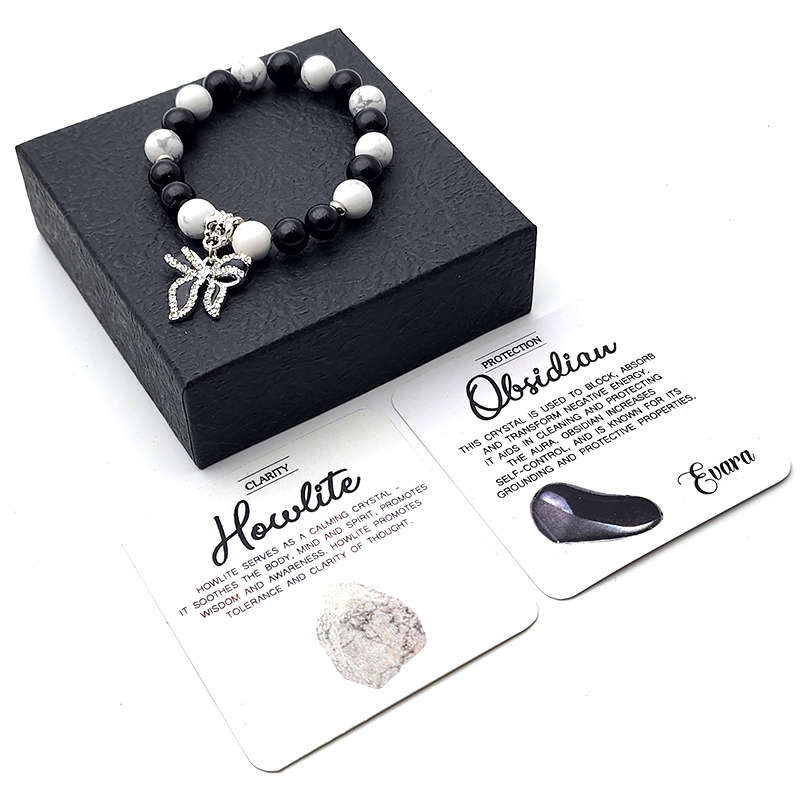 Evara Obsidian Howlite Natural Stone Bracelet Clairity Protection Crystal