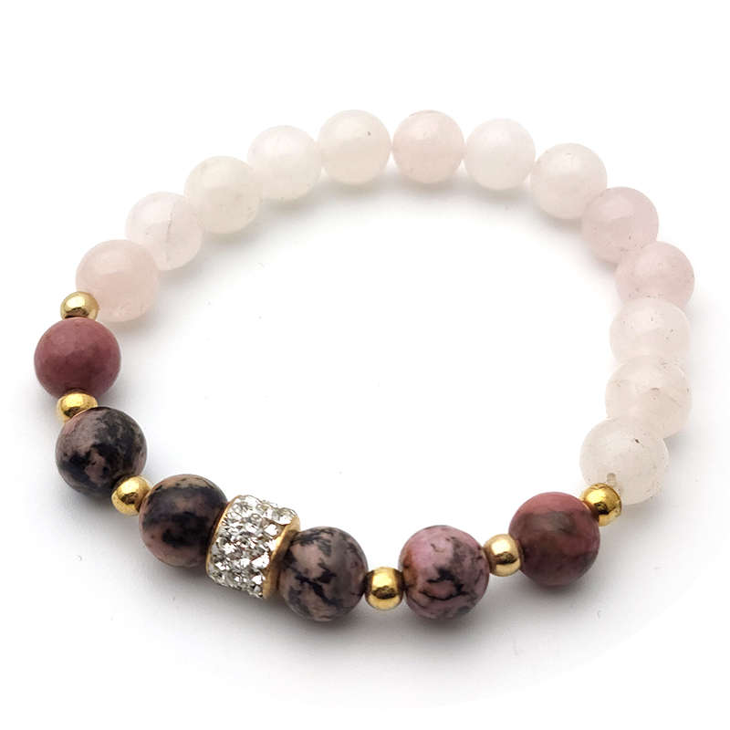 Evara Rhodonite &amp; Rose Quartz Natural Stone Bracelet Love Crystals