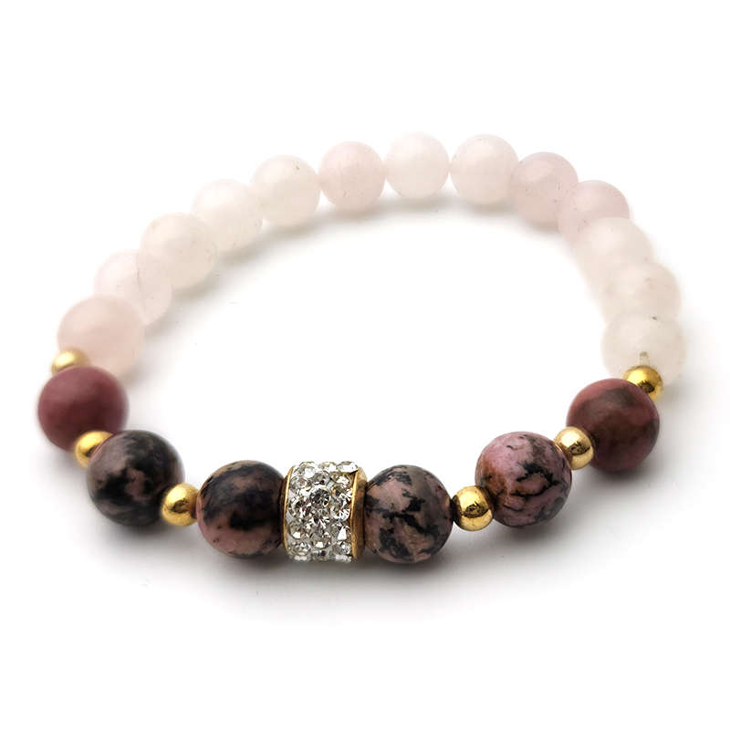 Evara Rhodonite &amp; Rose Quartz Natural Stone Bracelet Love Crystals