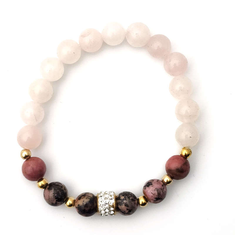 Evara Rhodonite &amp; Rose Quartz Natural Stone Bracelet Love Crystals