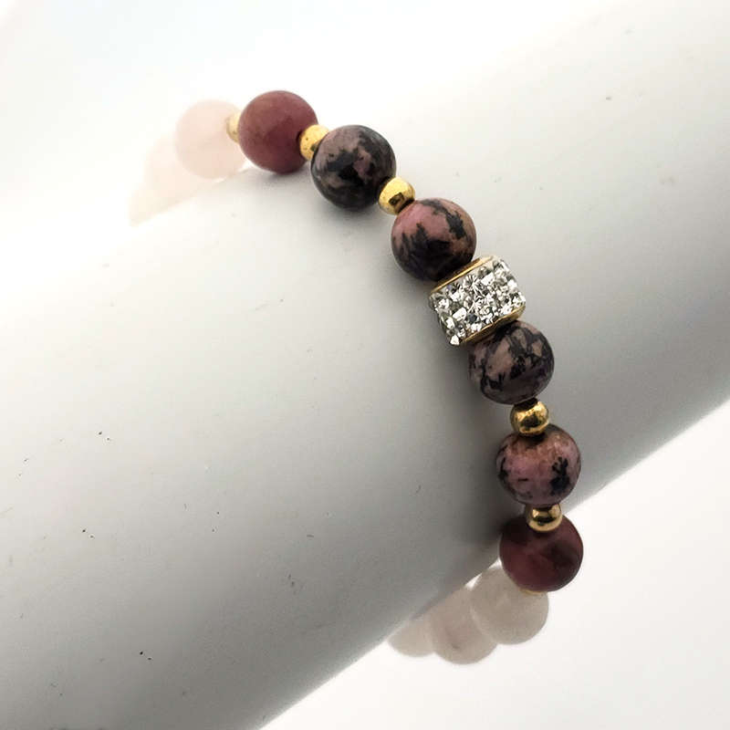 Evara Rhodonite &amp; Rose Quartz Natural Stone Bracelet Love Crystals