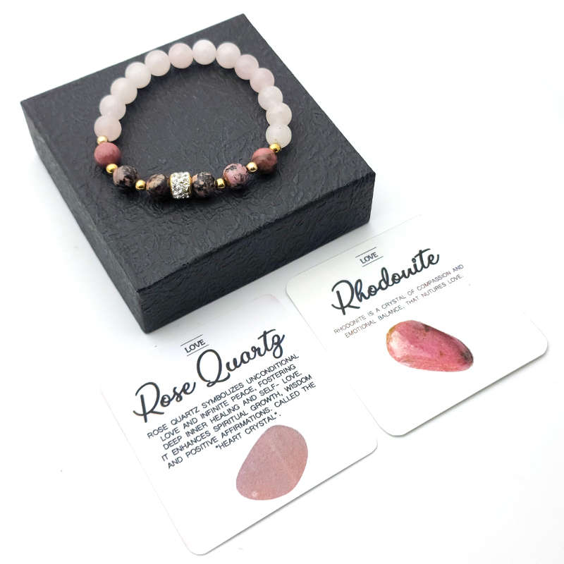 Evara Rhodonite &amp; Rose Quartz Natural Stone Bracelet Love Crystals