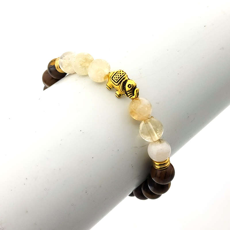 Evara Pyrite Citrine Jade Tigerseye Natural Stone &amp; Elephant Bracelet
