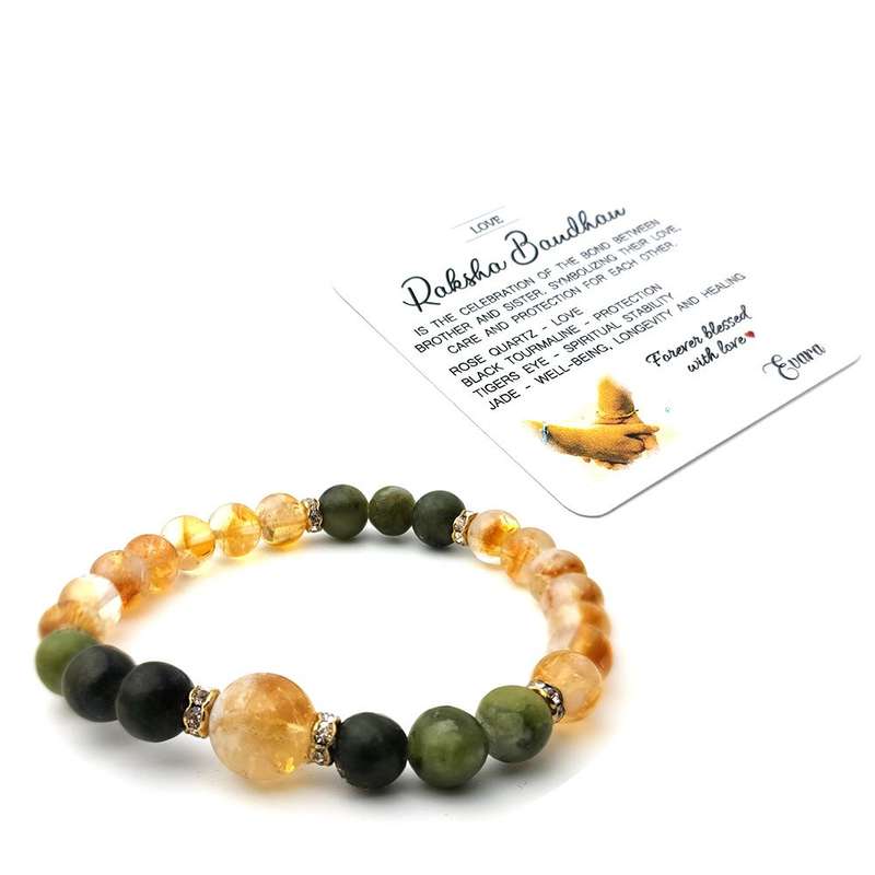 Evara Raksha Bandhan Citrine Jewel Jade Natural Stone Rakhi Bracelet 16cm