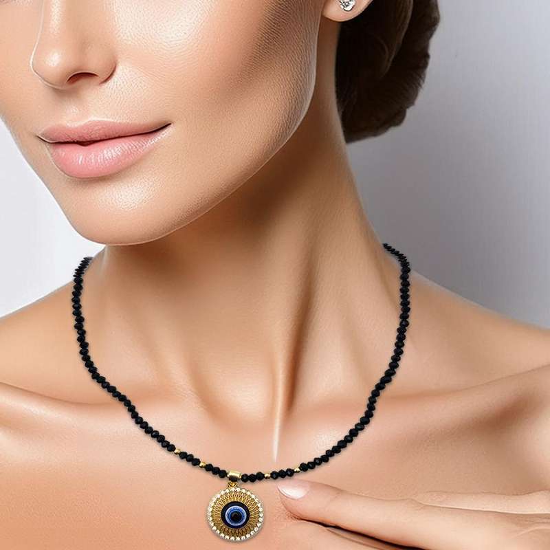 Evara Malocchio Black Tourmaline Necklace Bracelet &amp; Anklet Evileye Set