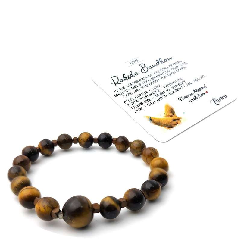Evara Raksha Bandhan Pure Tigers Eye Natural Stone Rakhi 16cm Bracelet