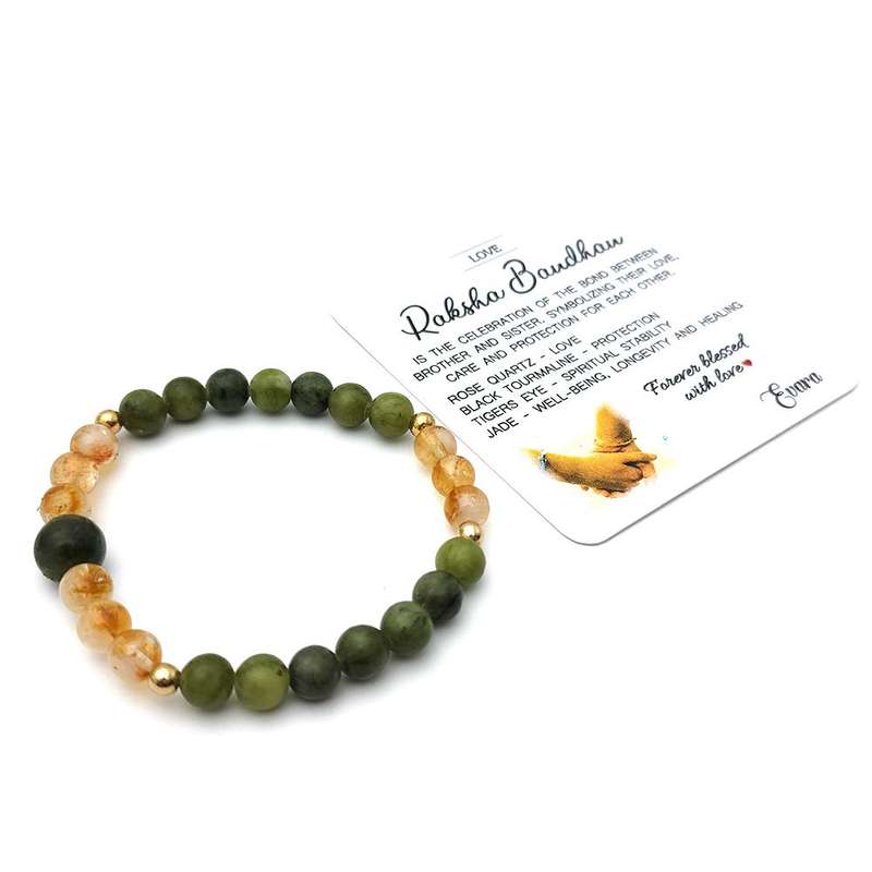 Evara Raksha Bandhan Jade Citrine Natural Stone Rakhi Bracelet 16cm