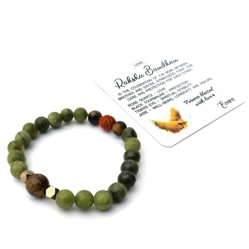 Evara Raksha Bandhan Jade TigersEye Mala Bead Natural Rakhi 16cm Bracelet