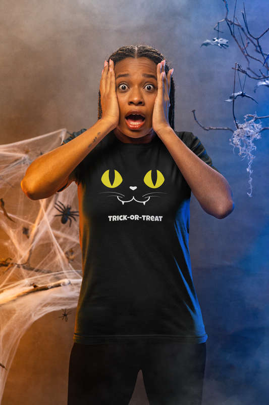BUFFTEE Halloween Costume Glow in the dark Cat Eyes Trick or Treat Unisex T-shirt