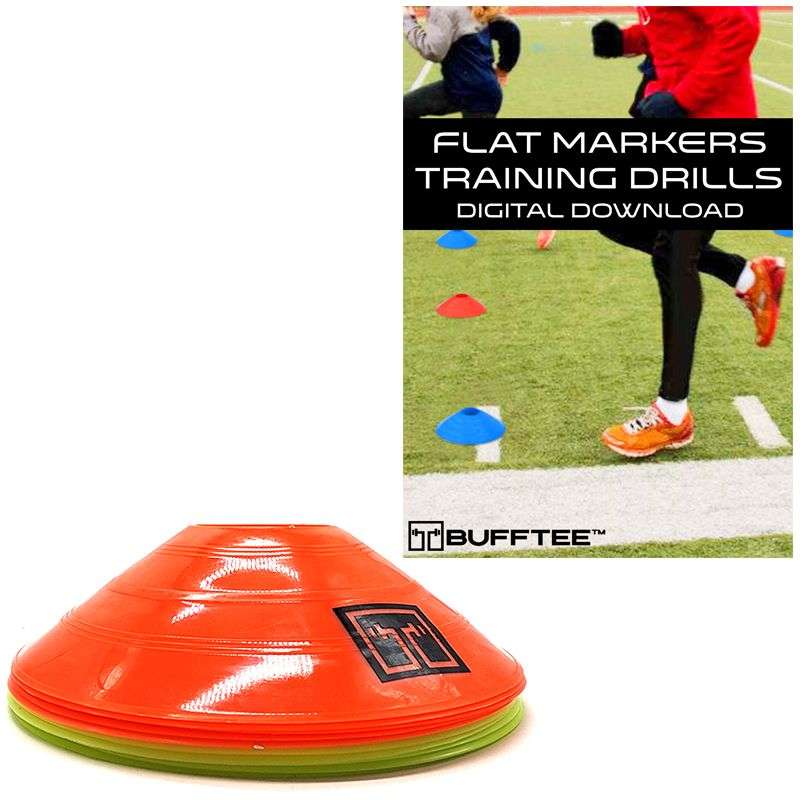 Bufftee Flat Markers Training Cones 10 Pack &amp; Bufftee Cones Training Drills