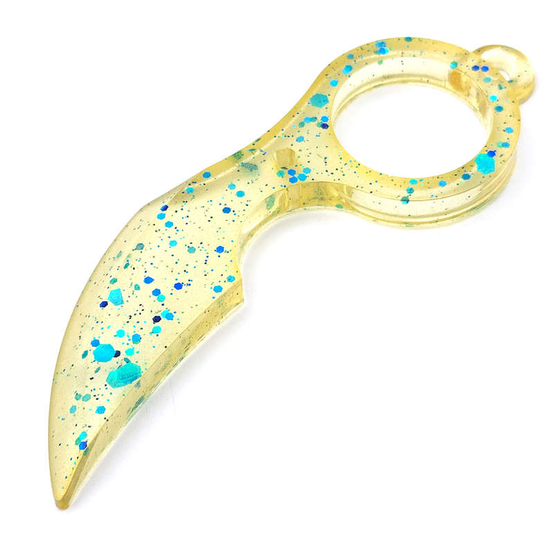 pX Acrylic Assassin Blade Resin Keyring Attachment Blue Glitter Keychain Accessory