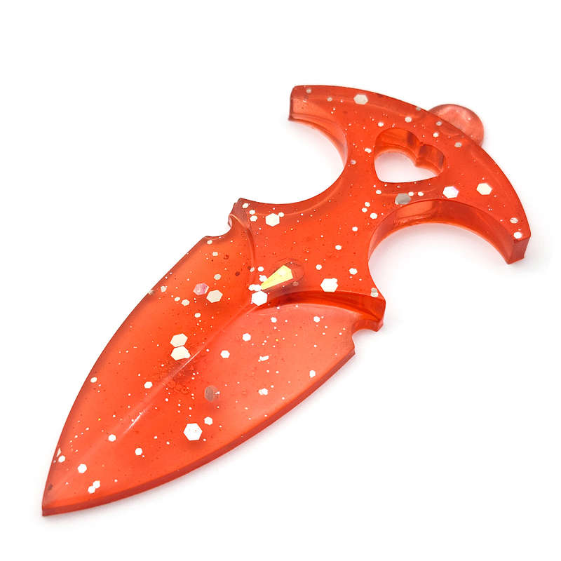 pX Scarlet Broad Blade Resin Knife Keyring AttachmentRed Glitter Keychain Accessory