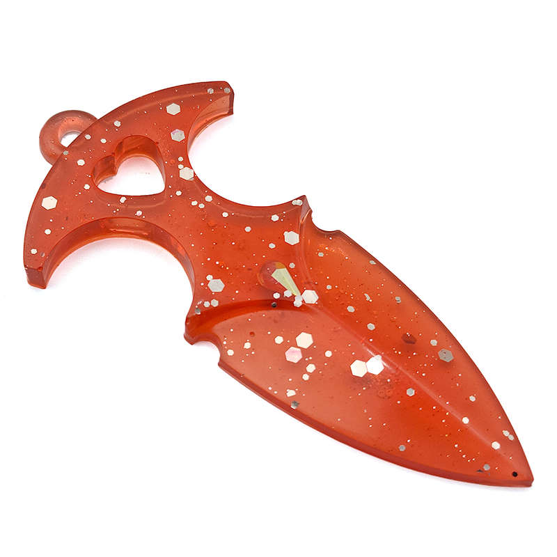 pX Scarlet Broad Blade Resin Knife Keyring AttachmentRed Glitter Keychain Accessory
