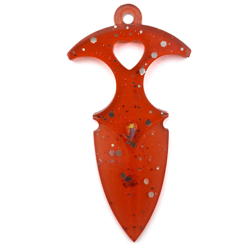 pX Scarlet Broad Blade Resin Knife Keyring AttachmentRed Glitter Keychain Accessory