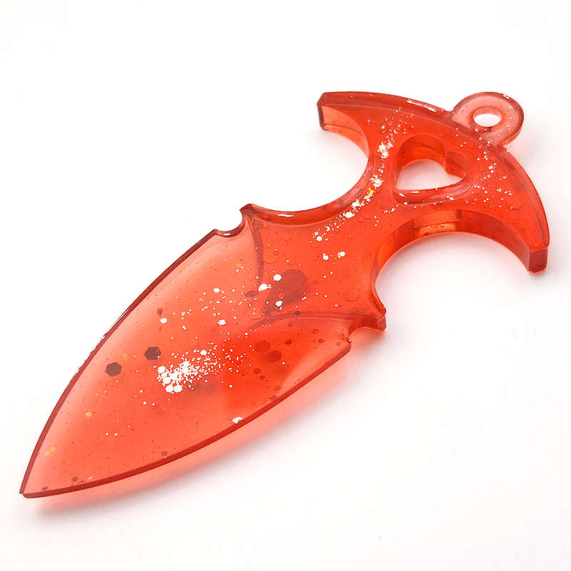 pX Scarlet Broad Blade Resin Knife Keyring AttachmentRed Glitter Keychain Accessory