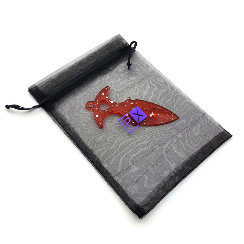 pX Scarlet Broad Blade Resin Knife Keyring AttachmentRed Glitter Keychain Accessory