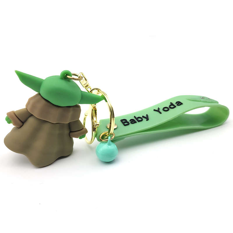 Baby Yoda Doll Keychain with Gold Keyring-Bell &amp; Silicone Strap Bag Charm with Baby Yod...