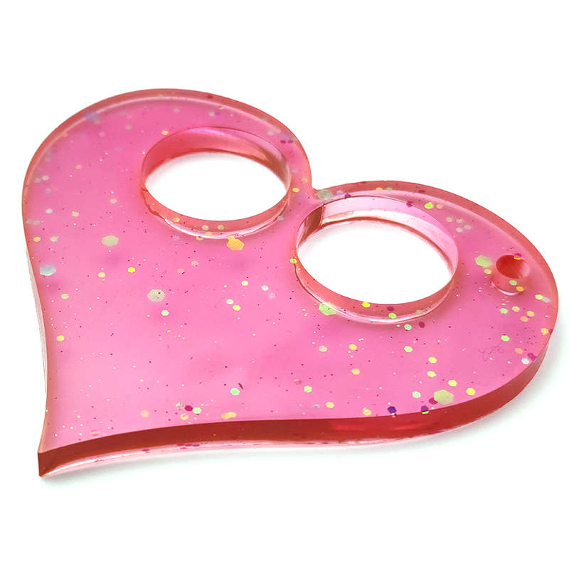 pX Pink Glimmer Heart Resin Keyring Attachment Gold Glitter Keychain Accessory