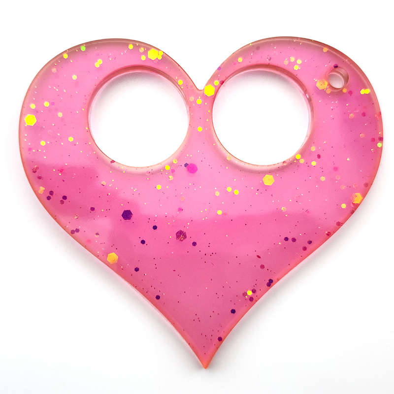 pX Pink Glimmer Heart Resin Keyring Attachment Gold Glitter Keychain Accessory