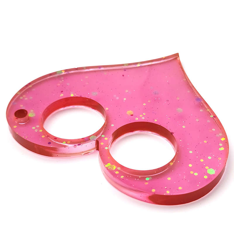 pX Pink Glimmer Heart Resin Keyring Attachment Gold Glitter Keychain Accessory