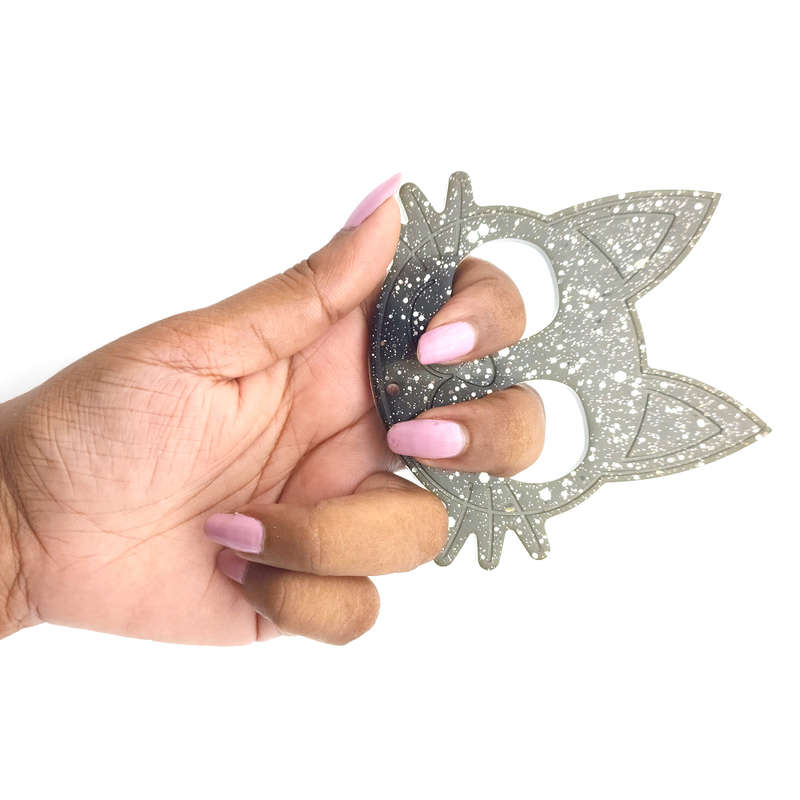 pX Midnight Sky Cat Knuckle Duster Resin Keyring AttachmentSpeckle Glitter Keychain Accessory