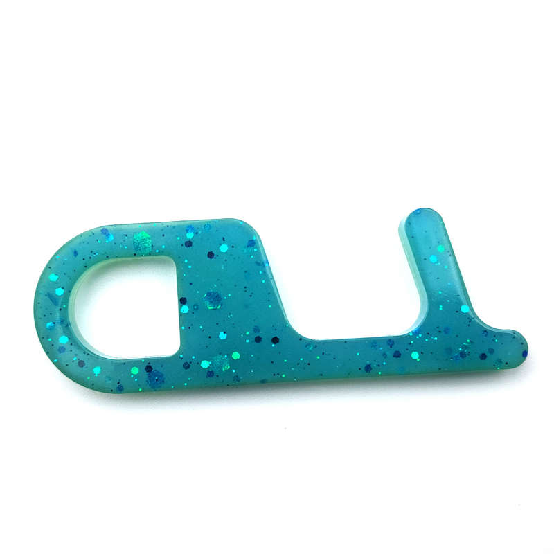 pX No Touch Door Handle Resin Mould Keyring AttachmentSmall Blue Glitter Keychain Accessory
