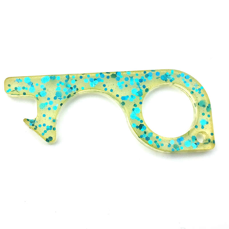 pX Touch-Free Door Handle &amp; Opener Resin Mould Keyring Attachment Teal Glitter Hygiene Tool