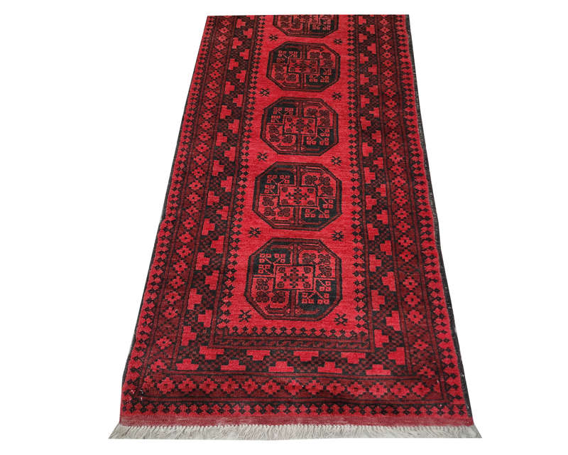 Beautiful Red Afghan Carpet 370 x 79 cm