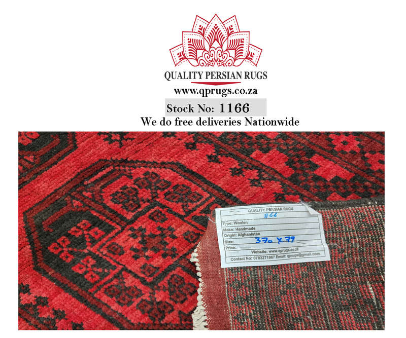 Beautiful Red Afghan Carpet 370 x 79 cm