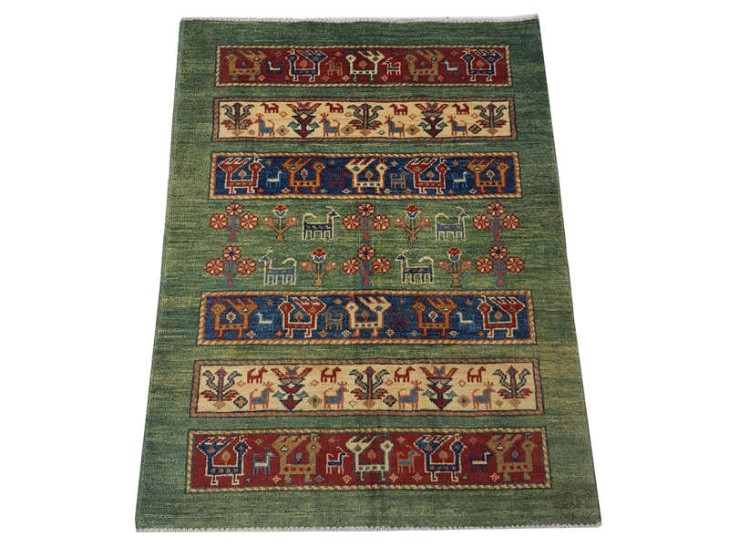 Stunning green Afghan Ariana Carpet 126 x 84cm