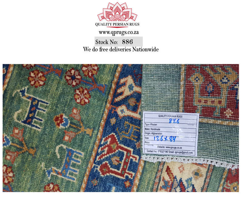 Stunning green Afghan Ariana Carpet 126 x 84cm