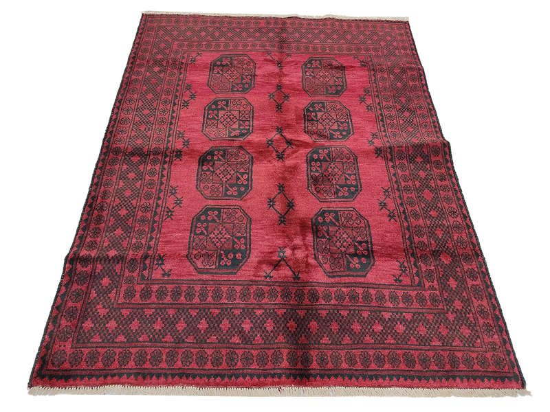 Fine Red Afghan Elephant Foot Design Carpet 193 x 149 CM