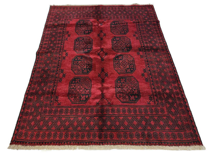 Fine Red Afghan Elephant Foot Design Carpet 193 x 149 CM