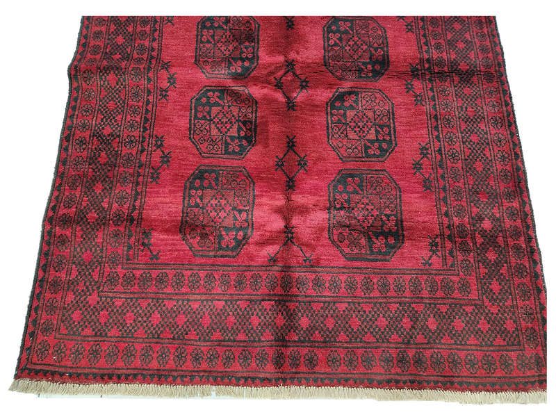 Fine Red Afghan Elephant Foot Design Carpet 193 x 149 CM