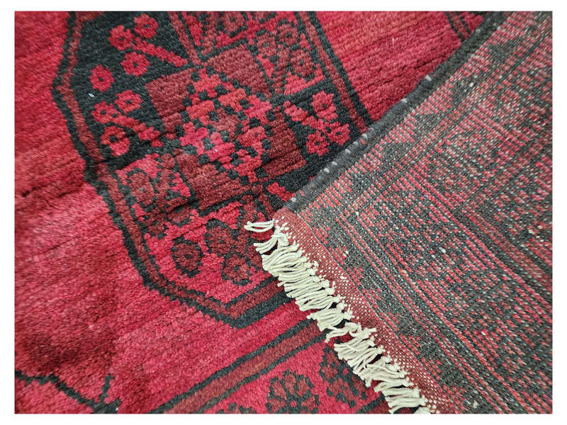 Fine Red Afghan Elephant Foot Design Carpet 193 x 149 CM